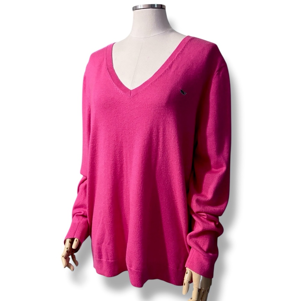 VINEYARD VINES Hot Pink Cashmere Blend V Neck Sweater